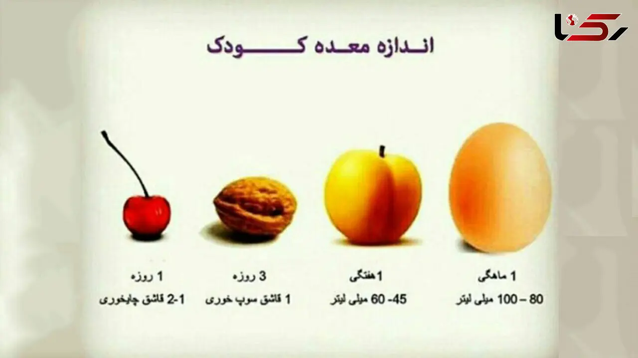 اندازه معده نوزادان و حجم غذایی که لازم دارند