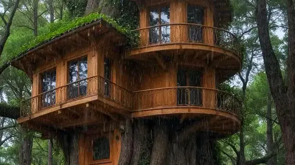 از دیدن خانه درختی بسیار زیبا و خوابیدن گربه لذت ببرید