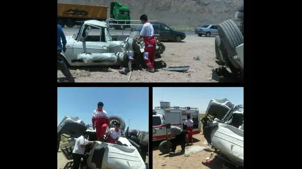 مرگ دلخراش 3 تن در پی برخورد وانت با تریلر در سیرجان + عکس 