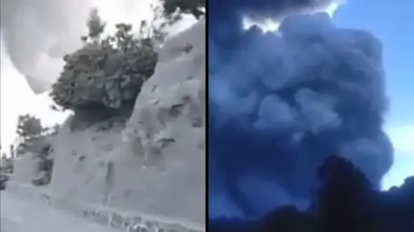 فیلم فرار مردم از فوران وحشتناک آتشفشان / اندونزی