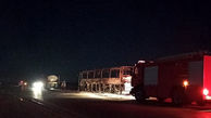 آتش سوزی به جان اتوبوس مسافربری/ در محور خور- طبس رخ داد