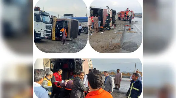 واژگونی خونین اتوبوس مسافربری در جاده بم + وضعیت مصدومان و عکس