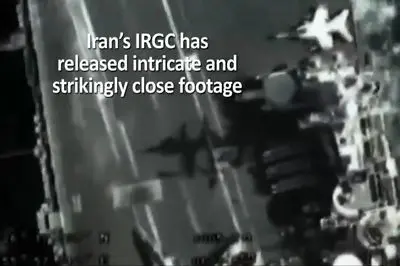 فیلم / تصاویر پهپاد ایران بر فراز ناو آبراهام لینکلن  امریکا / خط و نشان ایران به امریکا با این فیلم