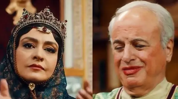 فیلم/ وقتی مادر ناصرالدین شاه خواجه جیران رو آرایش کرده با لباس زنونه میبره تو دورِهمی زن‌های شاه !