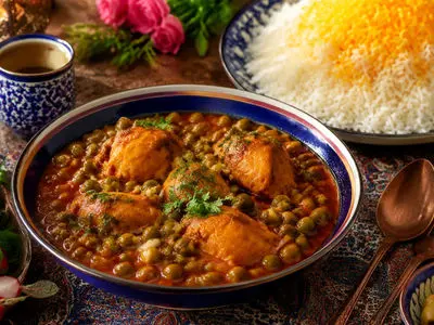 خورشت نخودفرنگی با مرغ؛ یک غذای ساده، خوشرنگ و مقوی برای ناهار خانوادگی