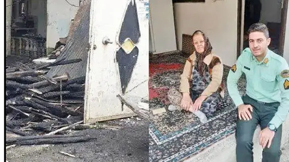 سرهنگ رحمانی فرشته نجات پیرزن تنها از حلقه محاصره دود و آتش + عکس و جزییات