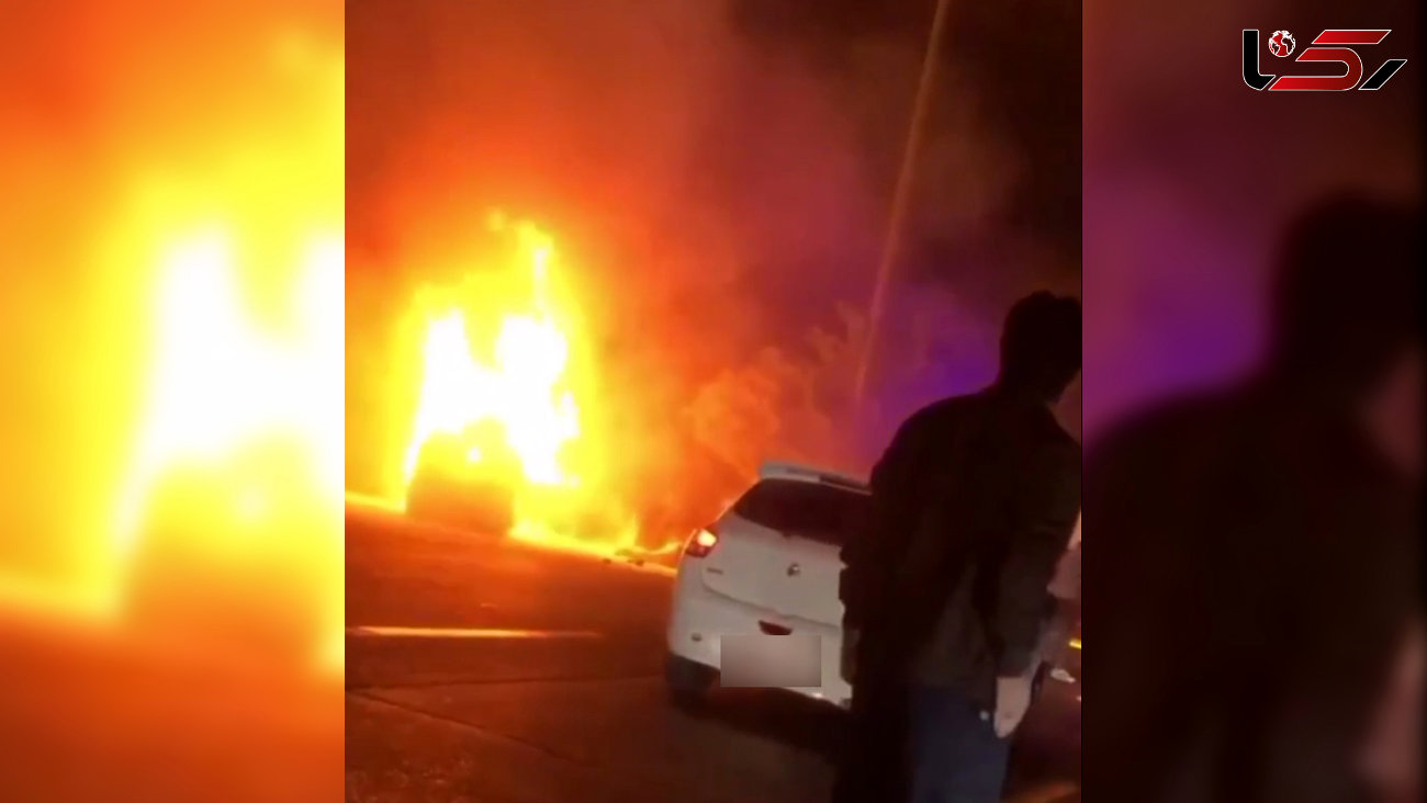 فیلم وحشت  مردم از آتش گرفتن یک پژو بعد از حرکات نمایشی / در مشهد رخ داد
