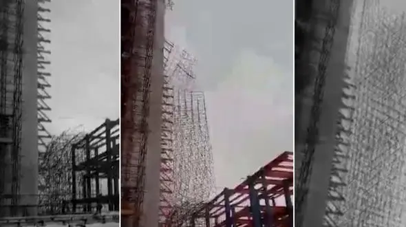 فیلم لحظه ریزش داربست یک برج در تهران+فیلم