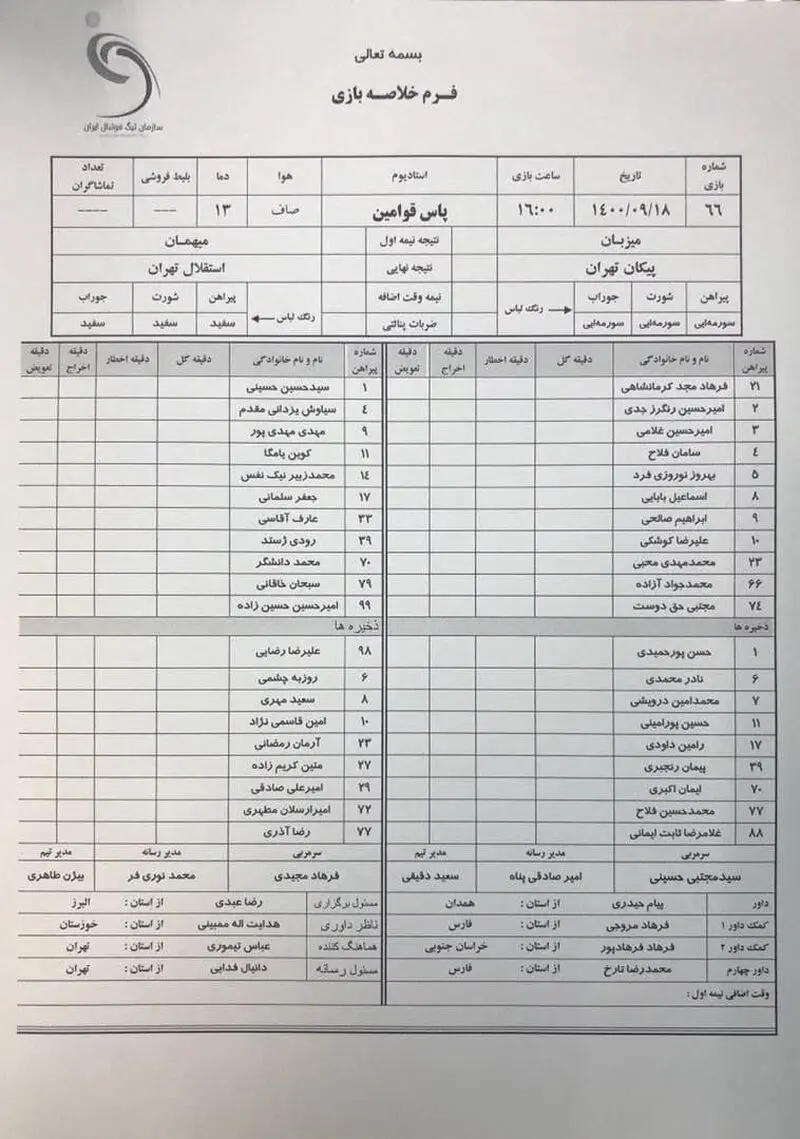 لیست بازی