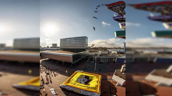 امیر بدری بدلکار ایرانی سینما با پرش از 60 متری در هلند رکورد زد+عکس