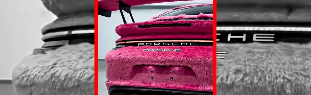 فیلم تبدیل پورشه به هیولای صورتی پشمالو با هوش مصنوعی