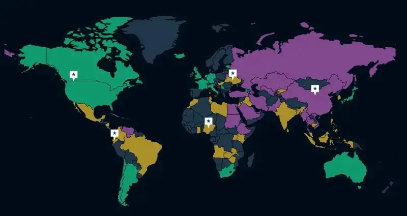 آزادی اینترنت در کشورهای مختلف بر اساس آخرین  آمار ارائه شده از سوی Freedom House