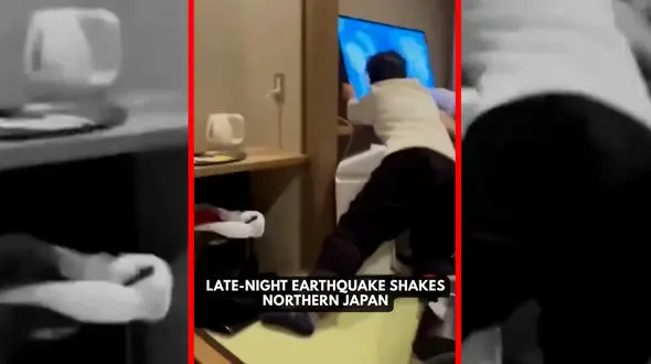 فیلم تلاش برای جلوگیری از سقوط تلویزیون در زلزله ژاپن