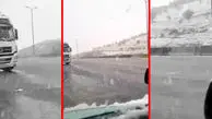 فیلم بارش برف شدید در گردنه بیدسرخ کنگاور