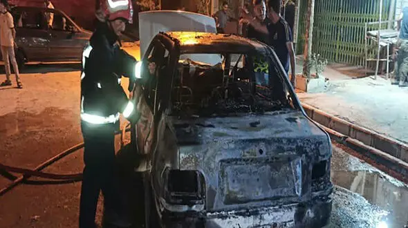 پراید در پمپ گاز خرم آباد شعله ور شد + عکس 