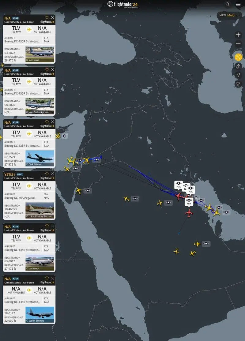 سوخت‌رسان ها از اسرائیل و عربستان درحال سوخت‌رسانی به جنگنده های دشمن!