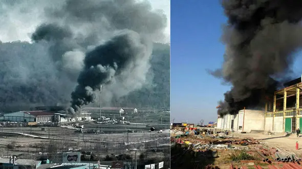 دیگ شرکت گوشتی کاله منفجر شد / آتش سوزی همچنان ادامه دارد + عکس