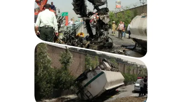 واژگونی تانکر  کشنده با 25 تن مازوت در بزرگراه فتح + فیلم و جزییات