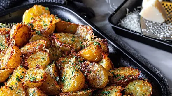 طرز تهیه سیب‌ زمینی تنوری با پنیر پارمزان + فیلم