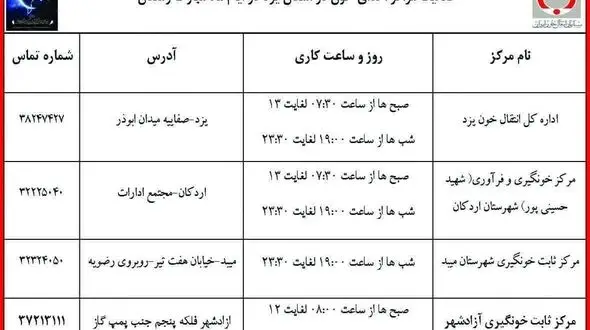 فعالیت مراکز خون گیری استان یزد در ماه رمضان