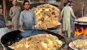 200 کیلو قابلی پلو برای عروسی افغان‌ ها؛ تماشای فرایند پخت / فیلم