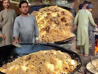 200 کیلو قابلی پلو برای عروسی افغان‌ ها؛ تماشای فرایند پخت / فیلم
