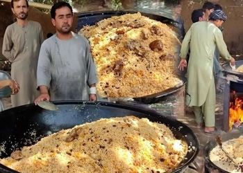 200 کیلو قابلی پلو برای عروسی افغان‌ ها؛ تماشای فرایند پخت / فیلم