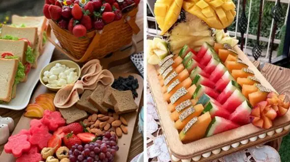 میوه‌ آرایی حرفه‌ ای با میوه‌ های تابستانی برای میز مهمانی