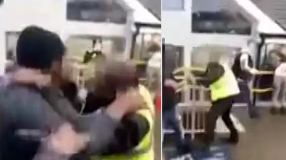 کتک خوردن  مامور ایستگاه قطار توسط دو مسافر + فیلم