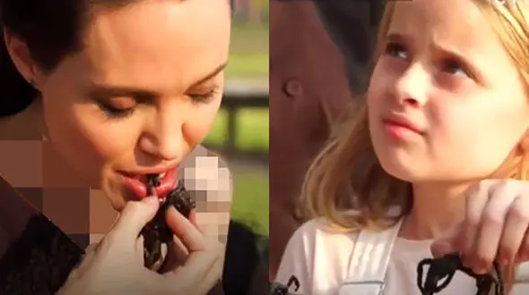 فیلم جنجالی آنجلینا جولی در حال خوردن روتیل سیاه +فیلم