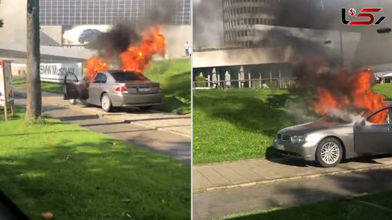 مشتری عصبانی، خودروی بی ام و را جلوی دفتر نمایندگی آتش زد + فیلم و عکس
