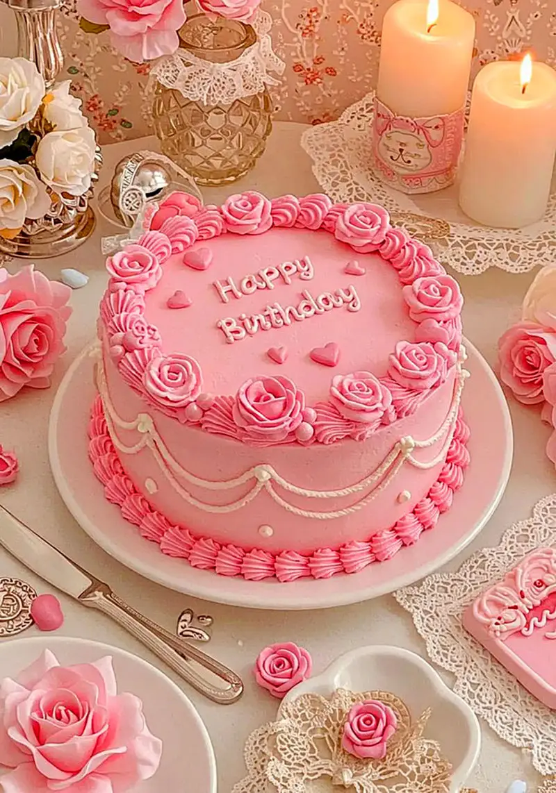 کیک تولد صورتی دخترانه