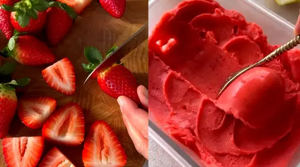 بستنی لیمو و توت فرنگی خانگی + فیلم 