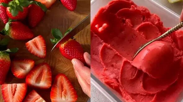 بستنی لیمو و توت فرنگی خانگی + فیلم 