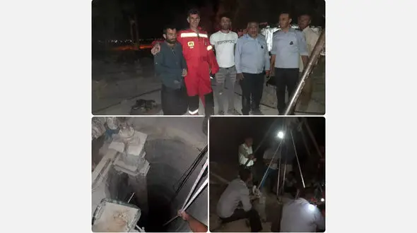 نجات کارگر جوان از چاه 120 متری در کازرون + عکس