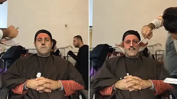 تصاویر سریع از گریم هومن حاجی عبداللهی در فیلم سینمایی پیشونی سفید ٢  + فیلم