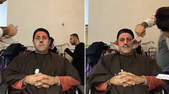 تصاویر سریع از گریم هومن حاجی عبداللهی در فیلم سینمایی پیشونی سفید ٢  + فیلم