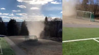 گردباد دروازه فوتبال را با خود برد + فیلم و عکس