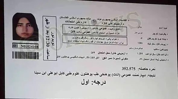 یک دختر رتبه اول کنکور افغانستان شد + عکس