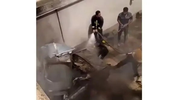  انفجار مخزن گاز و آتش‌سوزی یک پژو + فیلم