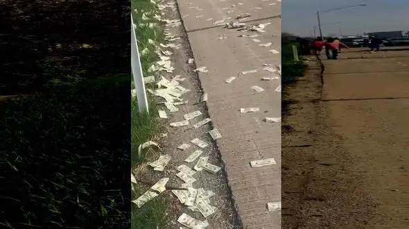 ماجرای عجیب باران پول در بزرگراه !+فیلم