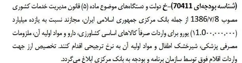 بودجه واردات دارو و کالاهای اساسی 1