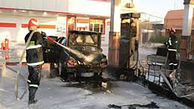 صحنه وحشتناک  آتش گرفتن پراید در پمب بنزین چرداول / فرار راننده را ببینید
