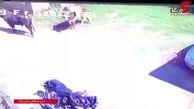 خسارت دیدن یک خودرو در شاخ به شاخ شدن گاوها + فیلم