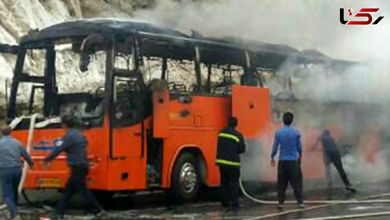 اتوبوس مسافربری شیراز  در محاصره شعله های آتش + فیلم و عکس 