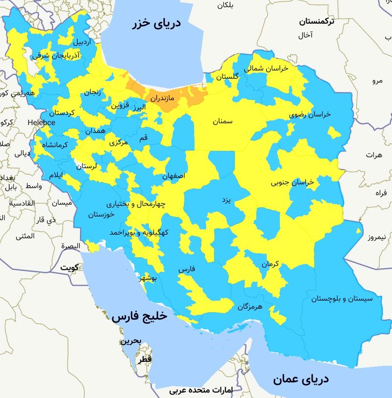 رنگ بندی جدید شهرها؛ هیچ شهر قرمز کرونا نداریم + جدول (شنبه ۴ بهمن ۹۹)