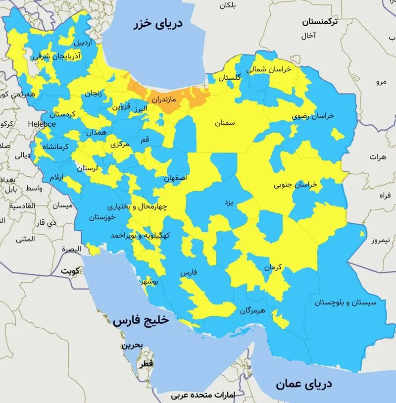 رنگ بندی جدید شهرها؛ هیچ شهر قرمز کرونا نداریم + جدول (شنبه ۴ بهمن ۹۹)