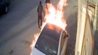 فیلم لحظه آتش زدن سوناتا توسط 2 موتورسوار بوشهری