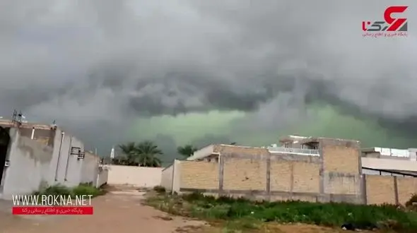 شگفتی وحشت آور در فارس / ابرهای سبز رنگ در آسمان شهر خنج + فیلم