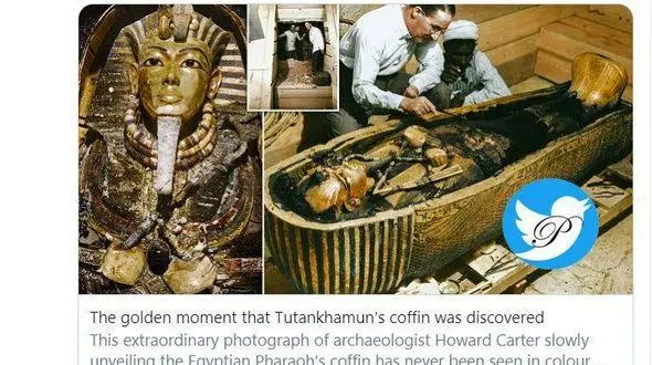 عکس رنگی از لحظه باز کردن تابوت توتانخامون در مصر در سال ۱۹۲۵ میلادی